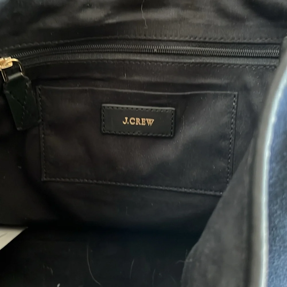 J. Crew Navy Suede Shoulder Bag with Black Strap and Gold Accent